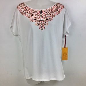 Ruby Rd. WhiteTop with Aztec Design on Collar Sz M